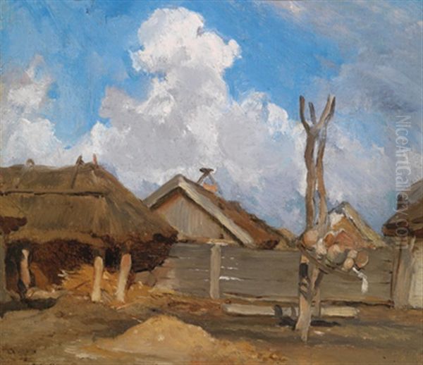 Ungarisches Bauerngehoft Oil Painting by August Xaver Karl von Pettenkofen