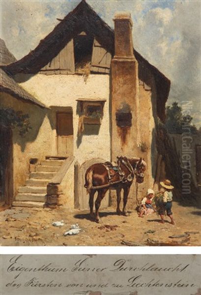 Niederostereichisher Bauernhaus - Austrian Farmhouse Oil Painting by August Xaver Karl von Pettenkofen