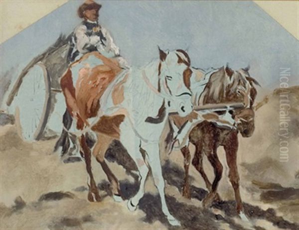 Pferdefuhrwerk (study) Oil Painting by August Xaver Karl von Pettenkofen