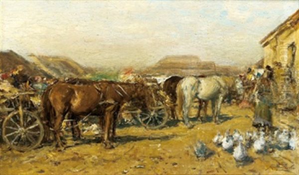 Markttag Oil Painting by August Xaver Karl von Pettenkofen