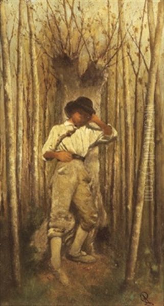 Junge Im Birkenwald Oil Painting by August Xaver Karl von Pettenkofen