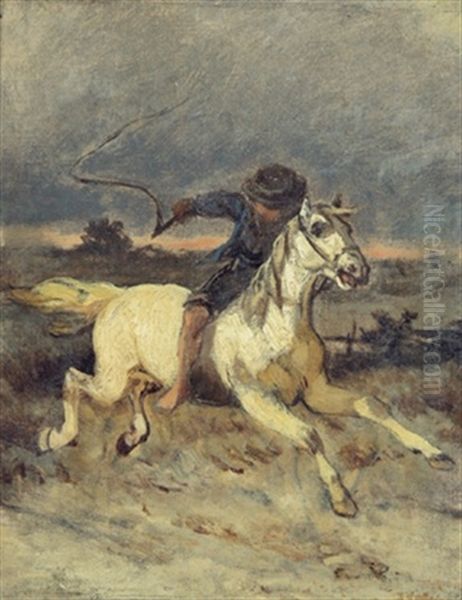 Reitender Bursche Oil Painting by August Xaver Karl von Pettenkofen