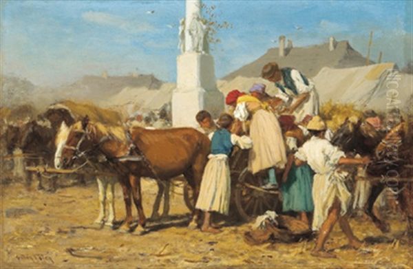 Markt In Solnok Oil Painting by August Xaver Karl von Pettenkofen