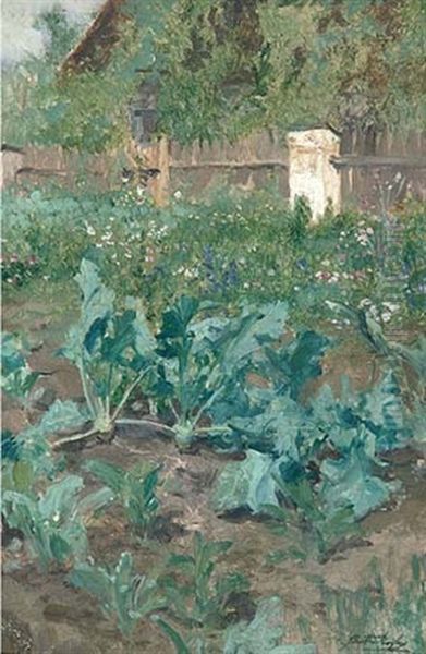 Bauerngarten Oil Painting by August Xaver Karl von Pettenkofen