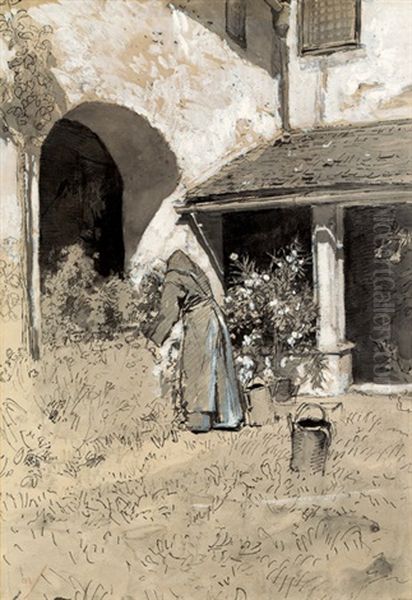 Im Klostergarten Oil Painting by August Xaver Karl von Pettenkofen