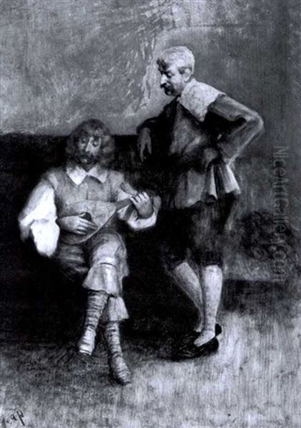 The Gentleman And The Musician Oil Painting by August Xaver Karl von Pettenkofen