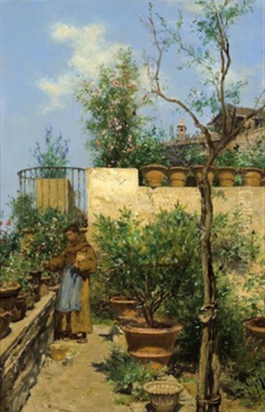 Im Klostergarten, Motiv Aus Assisi Oil Painting by August Xaver Karl von Pettenkofen