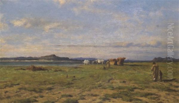 Weite Landschaft Mit Hirten Oil Painting by August Xaver Karl von Pettenkofen