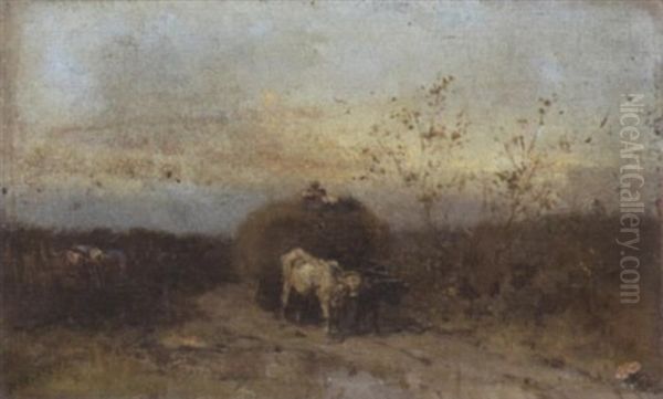 Heimkehrender Bauer Mit Heuwagen Oil Painting by August Xaver Karl von Pettenkofen
