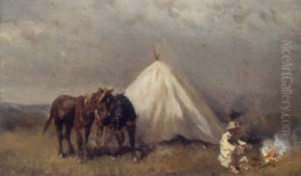 Rast In Der Pusta Oil Painting by August Xaver Karl von Pettenkofen