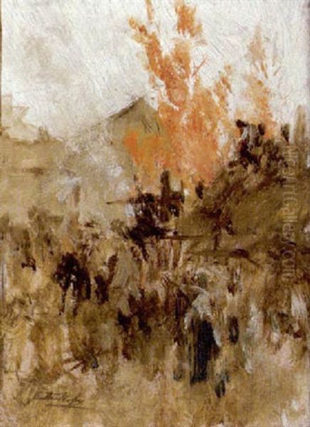 Brennendes Haus Oil Painting by August Xaver Karl von Pettenkofen