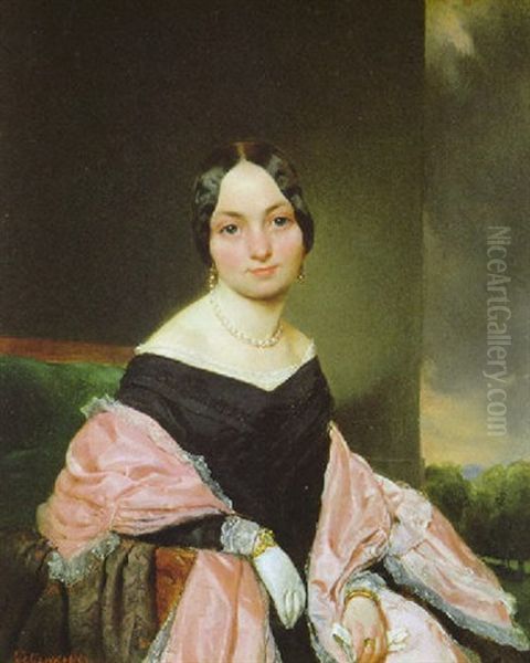 Portrat Amalie Von Nesperns, Geb. Mayerhofer, Einer Tante Des Kunstlers Oil Painting by August Xaver Karl von Pettenkofen