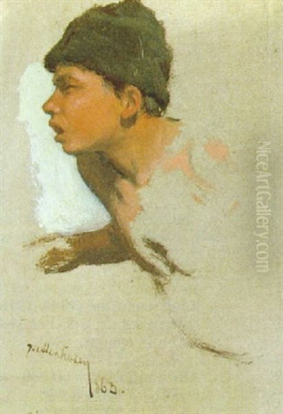 Kopf Eines Zigeunerjungen Oil Painting by August Xaver Karl von Pettenkofen