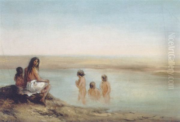 Badende Zigeuner Oil Painting by August Xaver Karl von Pettenkofen