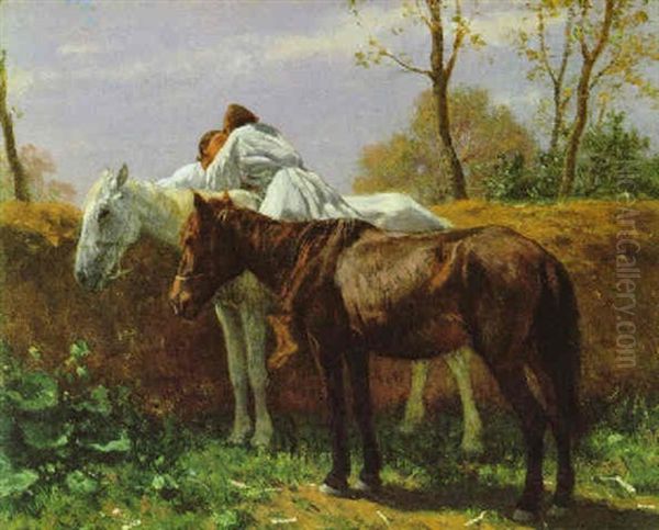 Der Kus Oil Painting by August Xaver Karl von Pettenkofen
