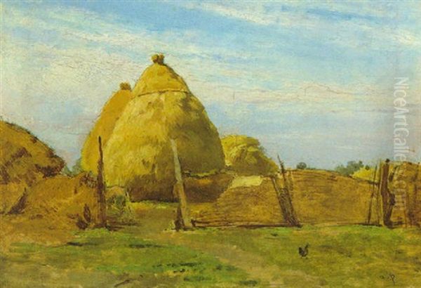 Heuschober Oil Painting by August Xaver Karl von Pettenkofen