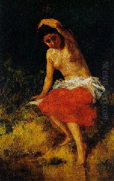 Badende Am Waldteich Oil Painting by August Xaver Karl von Pettenkofen