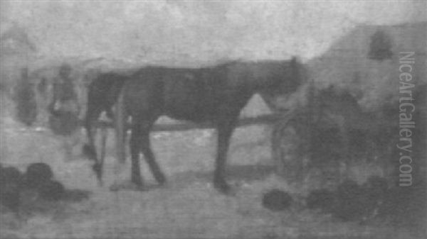 Ungarischer Marktwagen Mit Pferden Oil Painting by August Xaver Karl von Pettenkofen