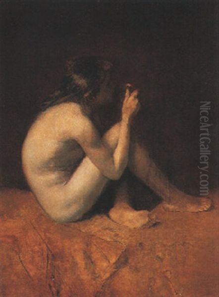 Kauerndes Madchen Oil Painting by August Xaver Karl von Pettenkofen