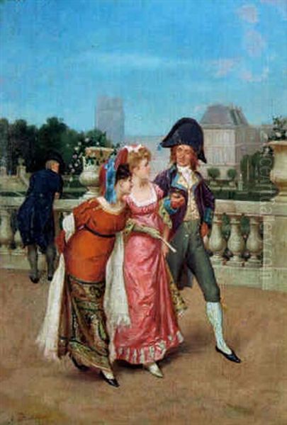 Soldats Et Jeunes Femmes Oil Painting by August Xaver Karl von Pettenkofen