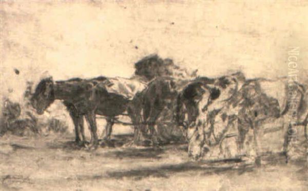 Wagenpferde Oil Painting by August Xaver Karl von Pettenkofen