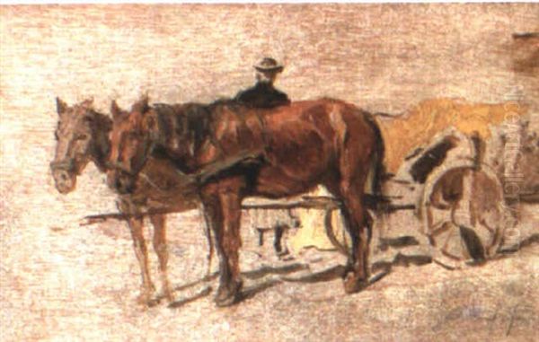 Pferdefuhrwerk Oil Painting by August Xaver Karl von Pettenkofen
