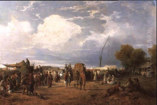Marktszene In Ungarn Oil Painting by August Xaver Karl von Pettenkofen