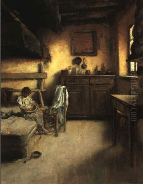 In Der Bauernstube Oil Painting by August Xaver Karl von Pettenkofen