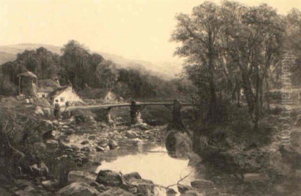 A Footbridge Oil Painting by Edwin Pettitt