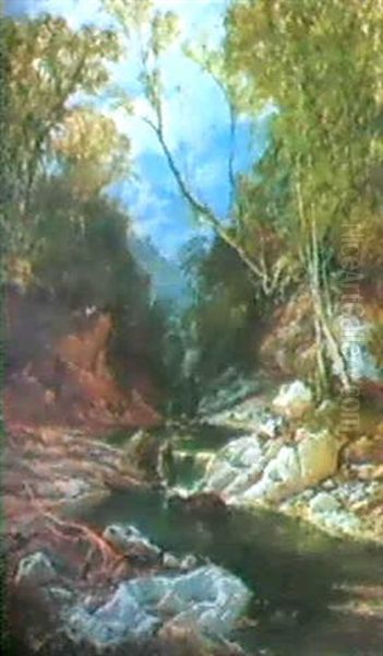 Fischfang Am Bergbach Oil Painting by Edwin Pettitt