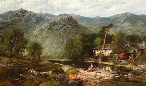 A View Of The Lake District, Thought To Be Easedale Beck, Grasmere Oil Painting by George Pettitt