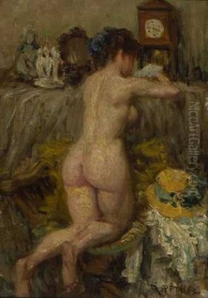 Interieur Mit Weiblichem Ruckenakt Oil Painting by Rudolf Petuel
