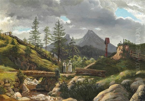 Mountainous Landscape With Large Rocks Oil Painting by Fritz Petzholdt