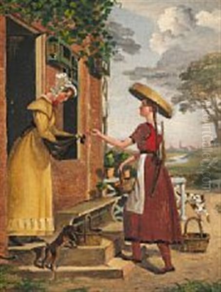 Woman Selling Fruit In Wandsbeck Oil Painting by Fritz Petzholdt