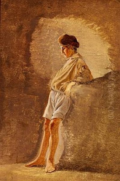 A Young Italian Man Standing. Study Oil Painting by Fritz Petzholdt