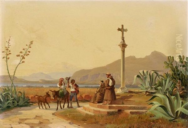 Das Kreuz Bei Palermo Oil Painting by Fritz Petzholdt