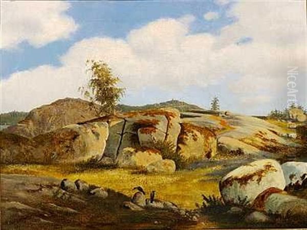 Tysk Bjerglandskab. Parti Fra Harzen Oil Painting by Fritz Petzholdt