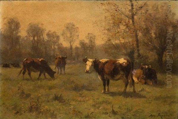 Vaches Au Pre Oil Painting by Aymar Pezant