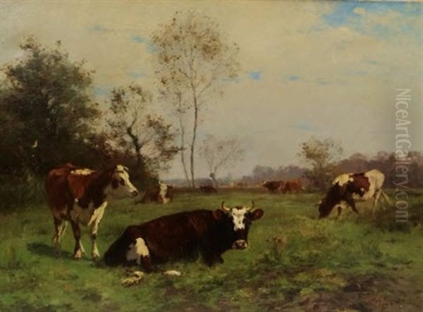 Les Vaches Au Pre Oil Painting by Aymar Pezant