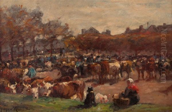 Vaches Dans Une Foire Oil Painting by Aymar Pezant