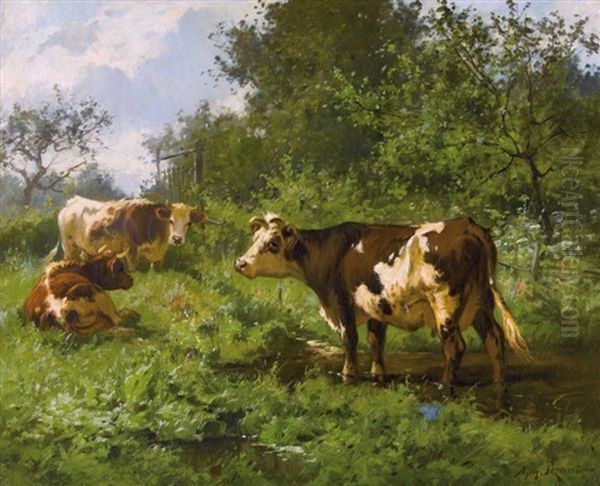 Weidende Kuhe Auf Sommerlicher Wiese Oil Painting by Aymar Pezant