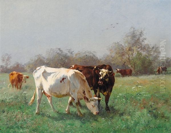 Sommerwiese Mit Weidenden Kuhen Oil Painting by Aymar Pezant