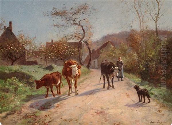 Bergere Et Troupeau Oil Painting by Aymar Pezant