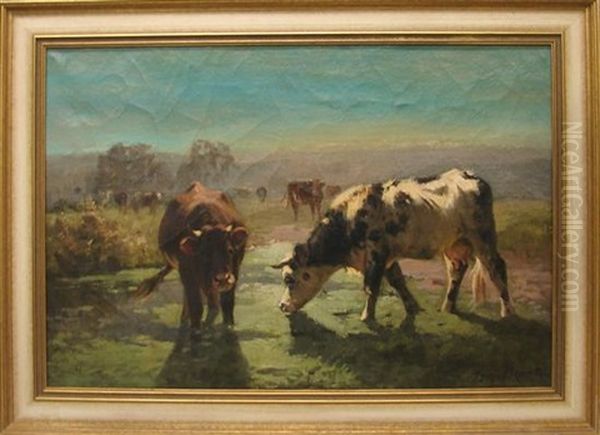 Pastoral Landscape With Cows Oil Painting by Aymar Pezant