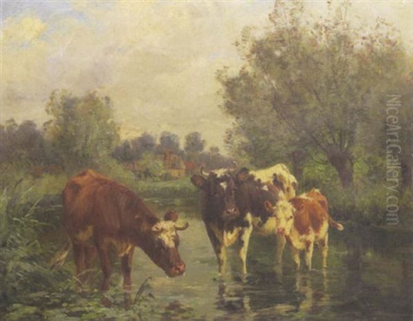 Cattle Watering Oil Painting by Aymar Pezant