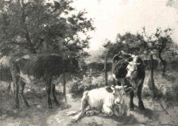 Trois Vaches Dans Un Pre Oil Painting by Aymar Pezant