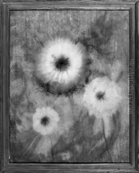 Trois Fleurs Jaunes Sur Fond Vert Et Mauve Oil Painting by Henri Hans Pfeiffer