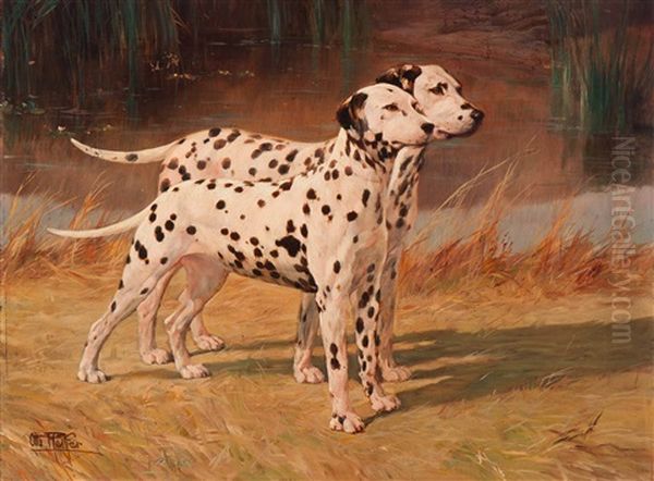 Zwei Dalmatiner Oil Painting by Otto Pfeiffer