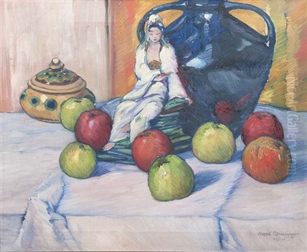 Stillleben Mit Apfeln Und Porzellanfigur Oil Painting by Karl Alfred Pfenninger