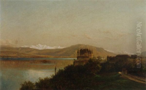 Schloss Nyon Mit Blick Auf Genfersee Oil Painting by Niklaus von Pfyffer